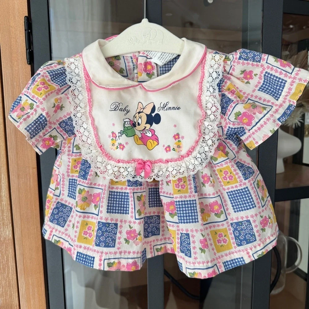 Vintage 90s Disney Babies Minnie Mouse lace dress collar baby girl colorful bow